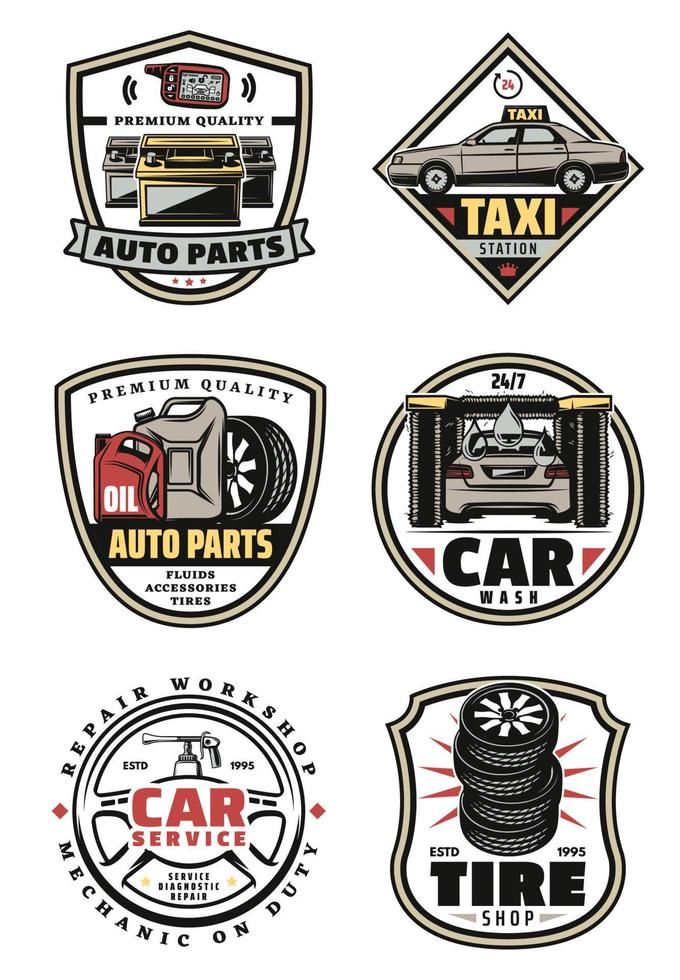 Car repair shop and service garage vintage badges vector