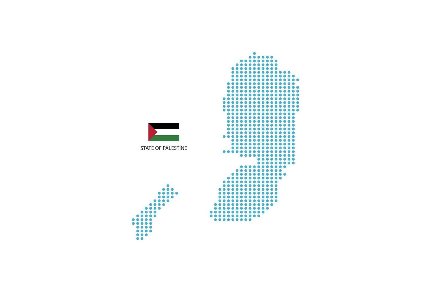 State of Palestine map design blue circle, white background with State of Palestine flag. vector