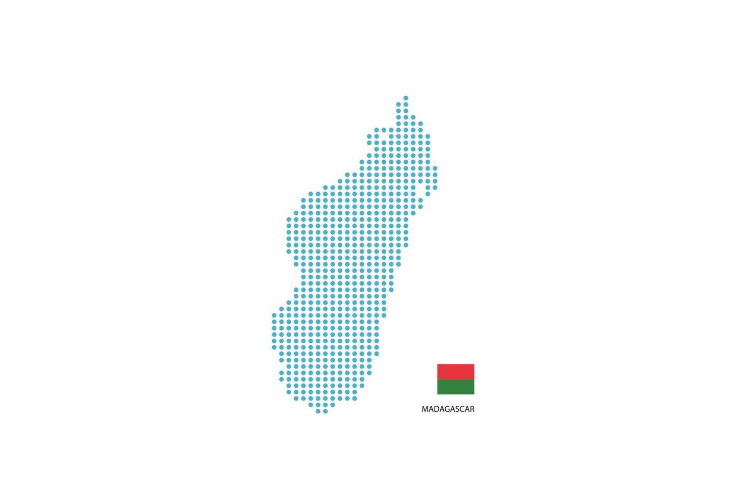 diseño de mapa de madagascar círculo azul, fondo blanco con bandera de madagascar. vector