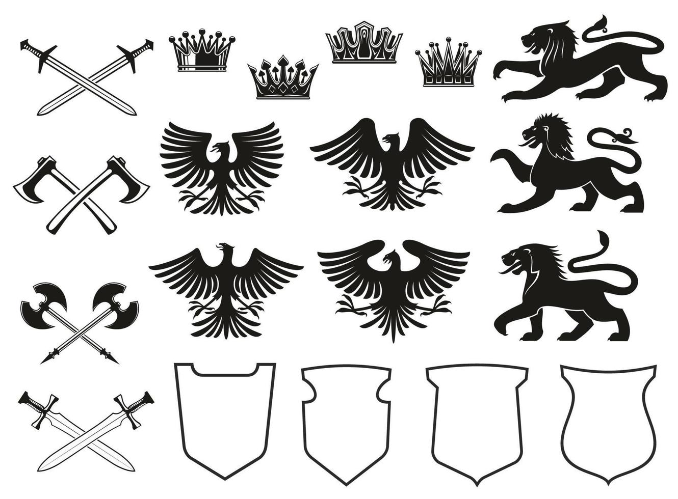 Heraldic element of animal, bird, crown and shield vector