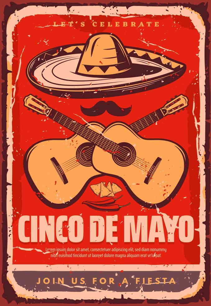 cartel de la fiesta del bosquejo del vector mexicano del cinco de mayo