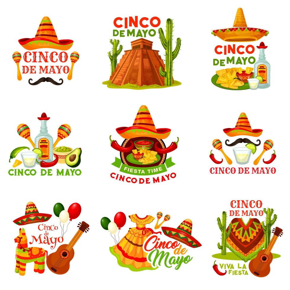 Cinco de Mayo fiesta party icon of mexican holiday vector