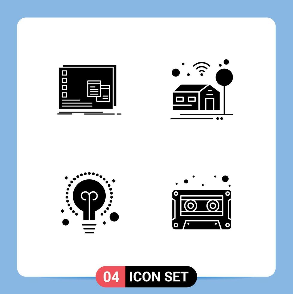 Set of 4 Commercial Solid Glyphs pack for window education os smart audio Editable Vector Design Elements