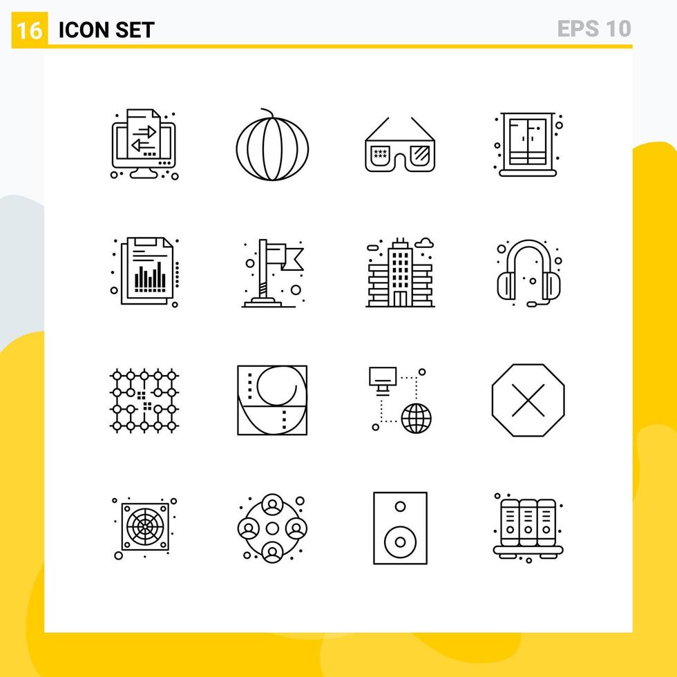 Modern Set of 16 Outlines and symbols such as annual wardrobe sunglasses interior cupboard Editable Vector Design Elements