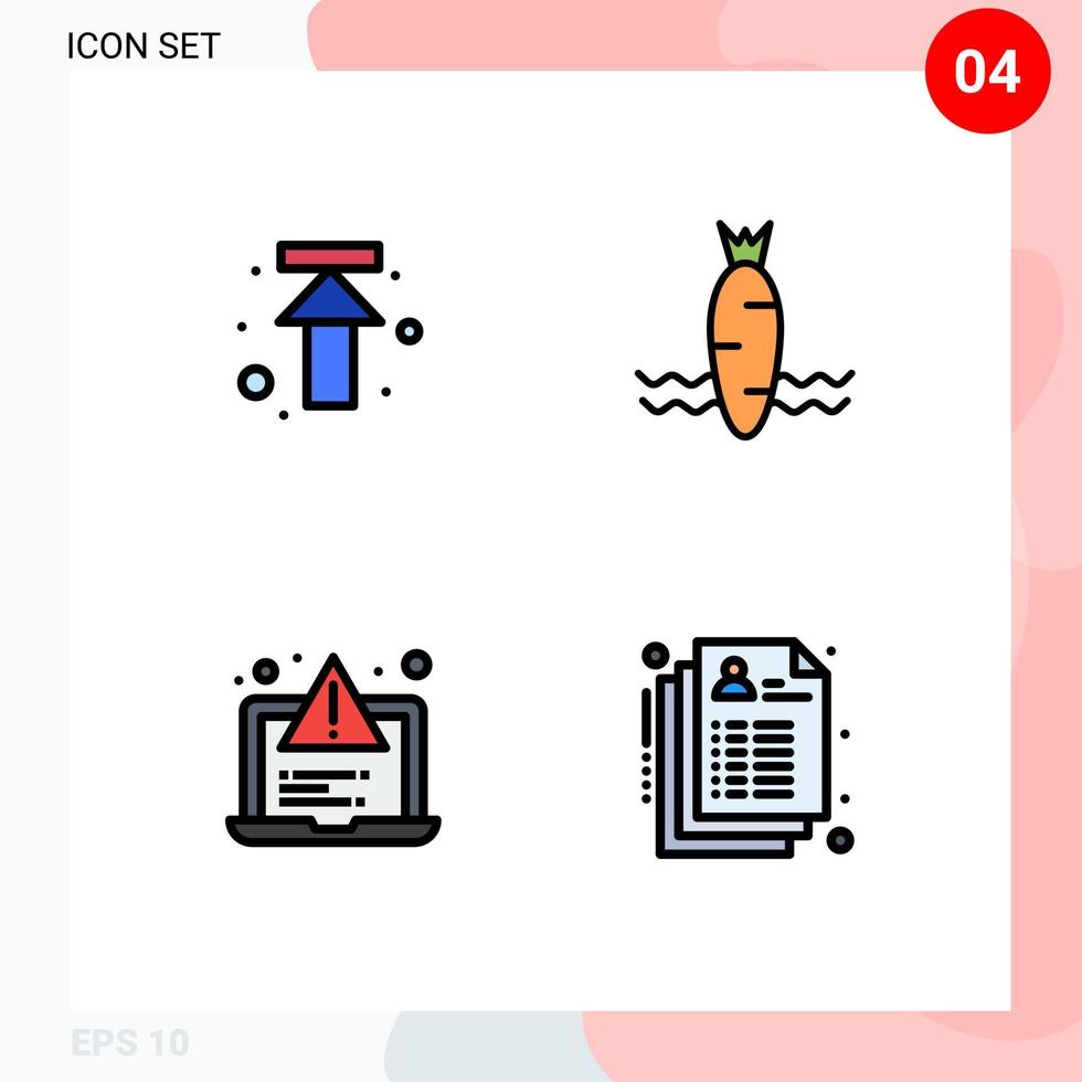 Universal Icon Symbols Group of 4 Modern Filledline Flat Colors of arrow alert upload vegetable web Editable Vector Design Elements