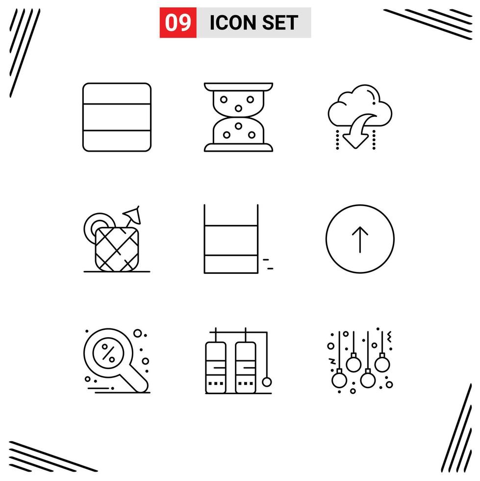 Set of 9 Vector Outlines on Grid for play drink cloud food pineapple Editable Vector Design Elements