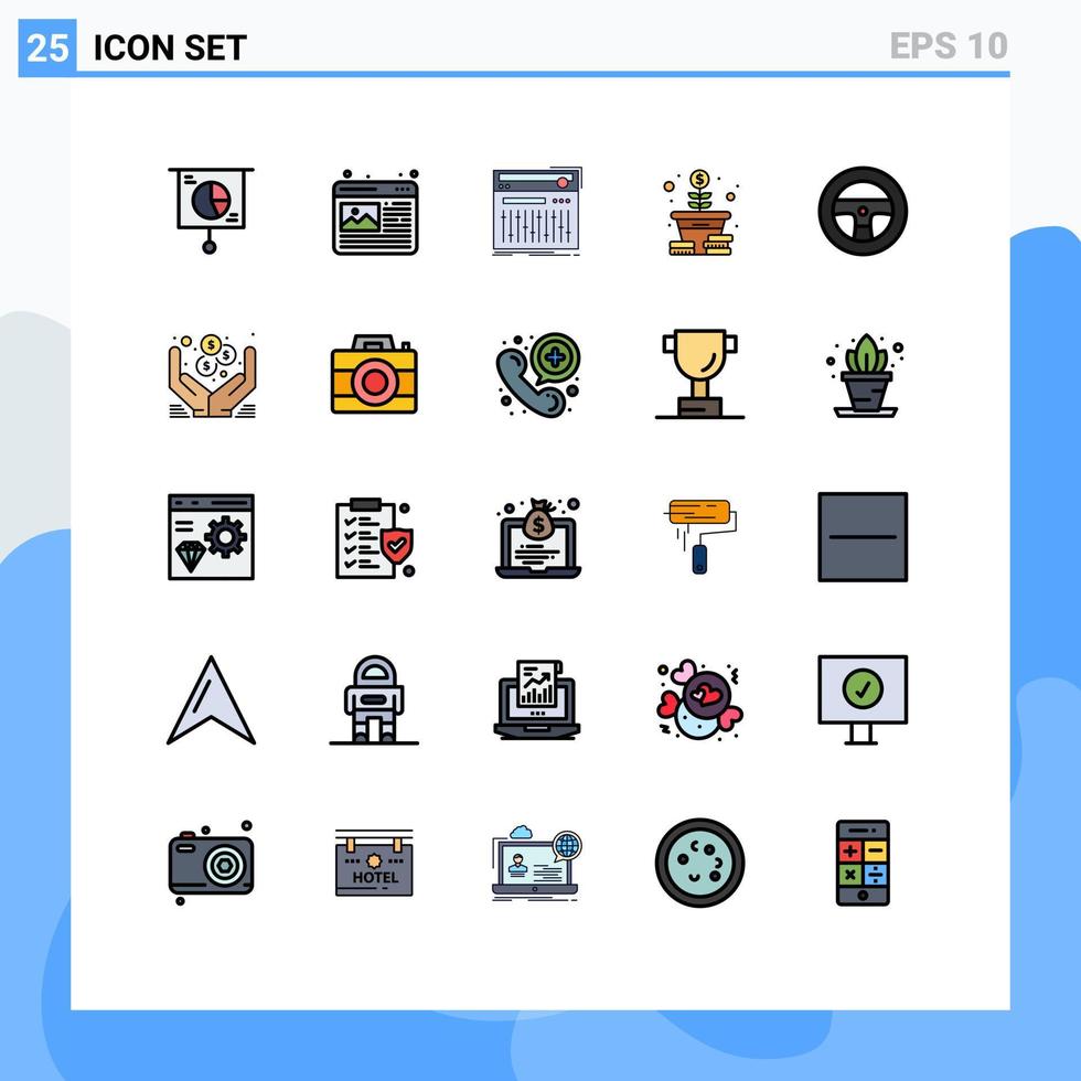 Group of 25 Modern Filled line Flat Colors Set for coins money web image growth studio Editable Vector Design Elements