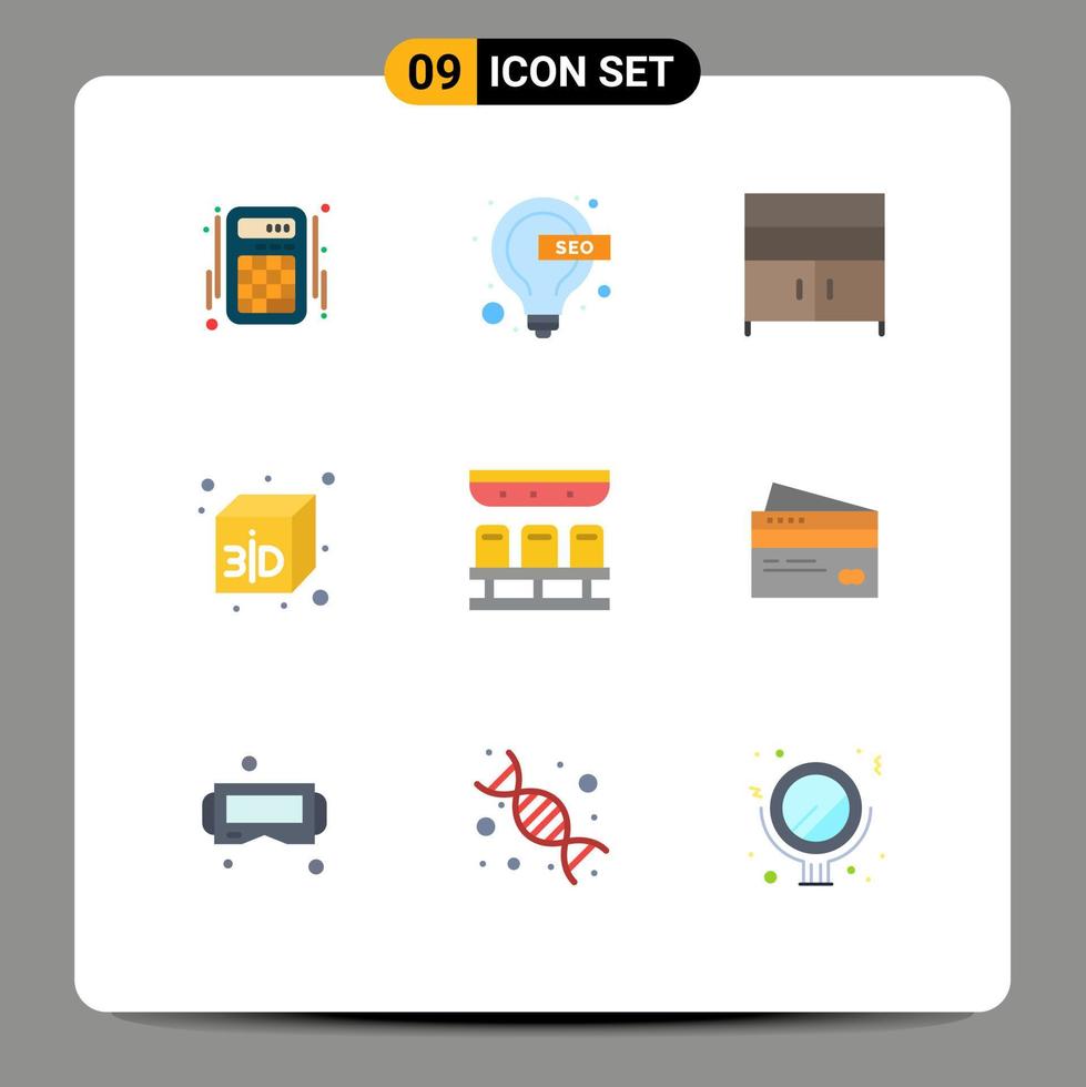 Pack of 9 creative Flat Colors of travel train cabinet seats box Editable Vector Design Elements