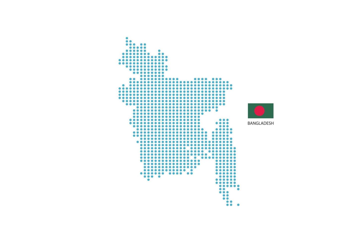 diseño de mapa de bangladesh círculo azul, fondo blanco con bandera de bangladesh. vector