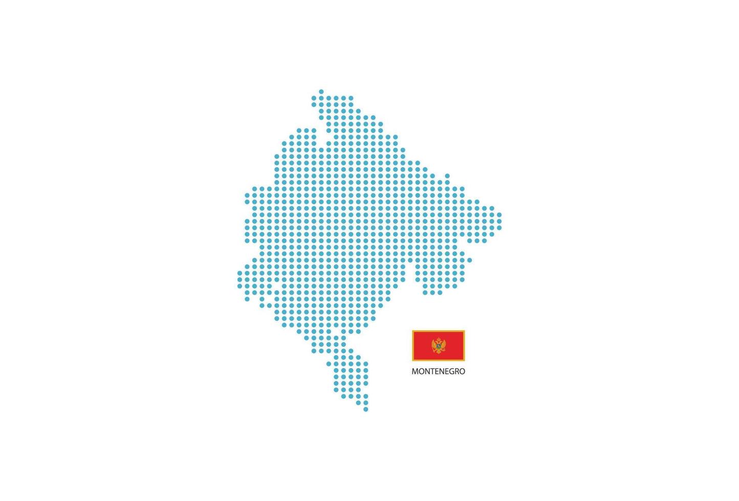 círculo azul de diseño de mapa de montenegro, fondo blanco con bandera de montenegro. vector