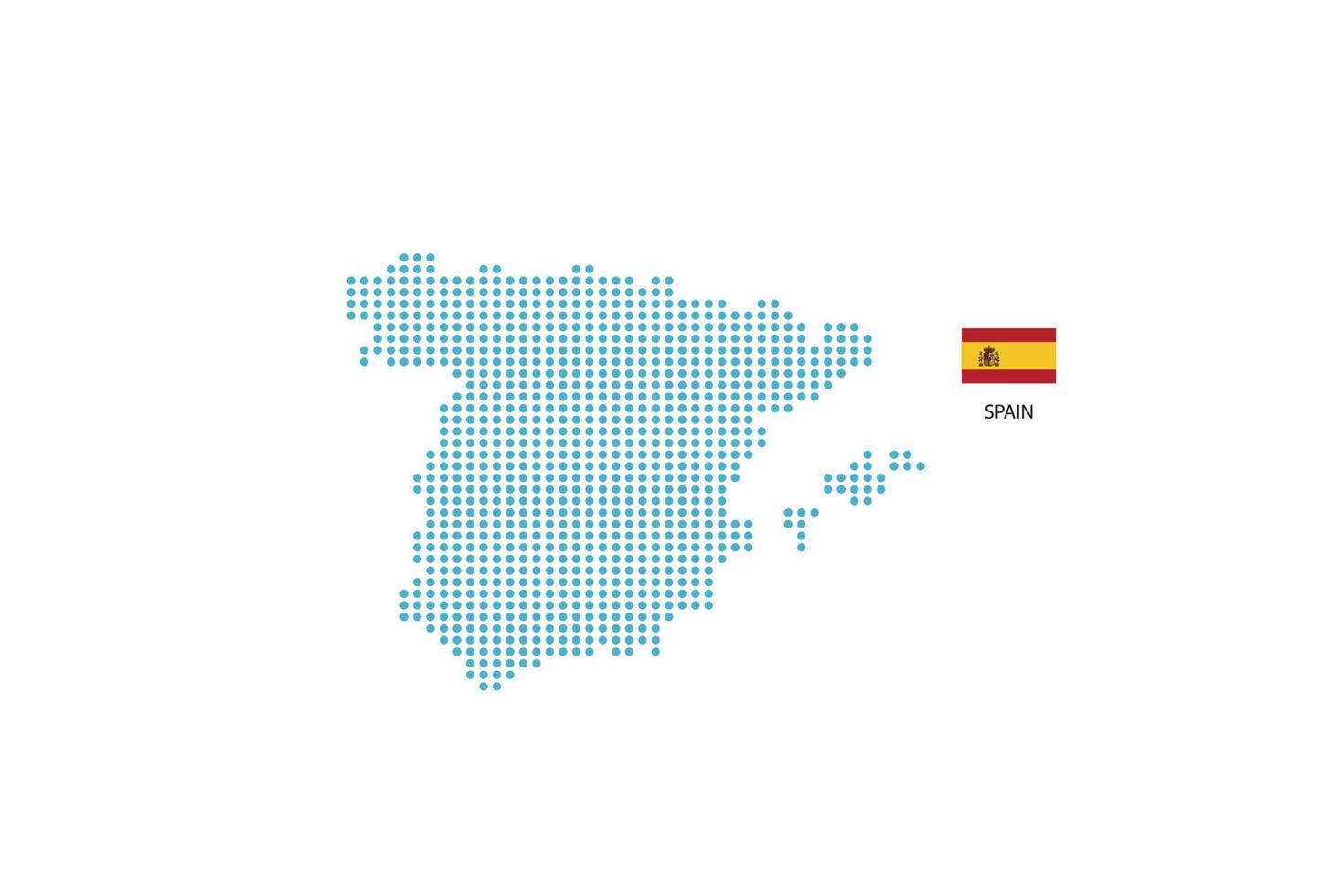 Spain map design blue circle, white background with Spain flag. vector