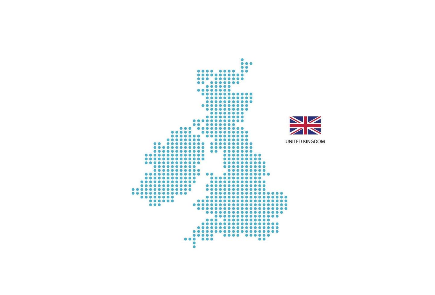 UK map design blue circle, white background with UK flag. vector