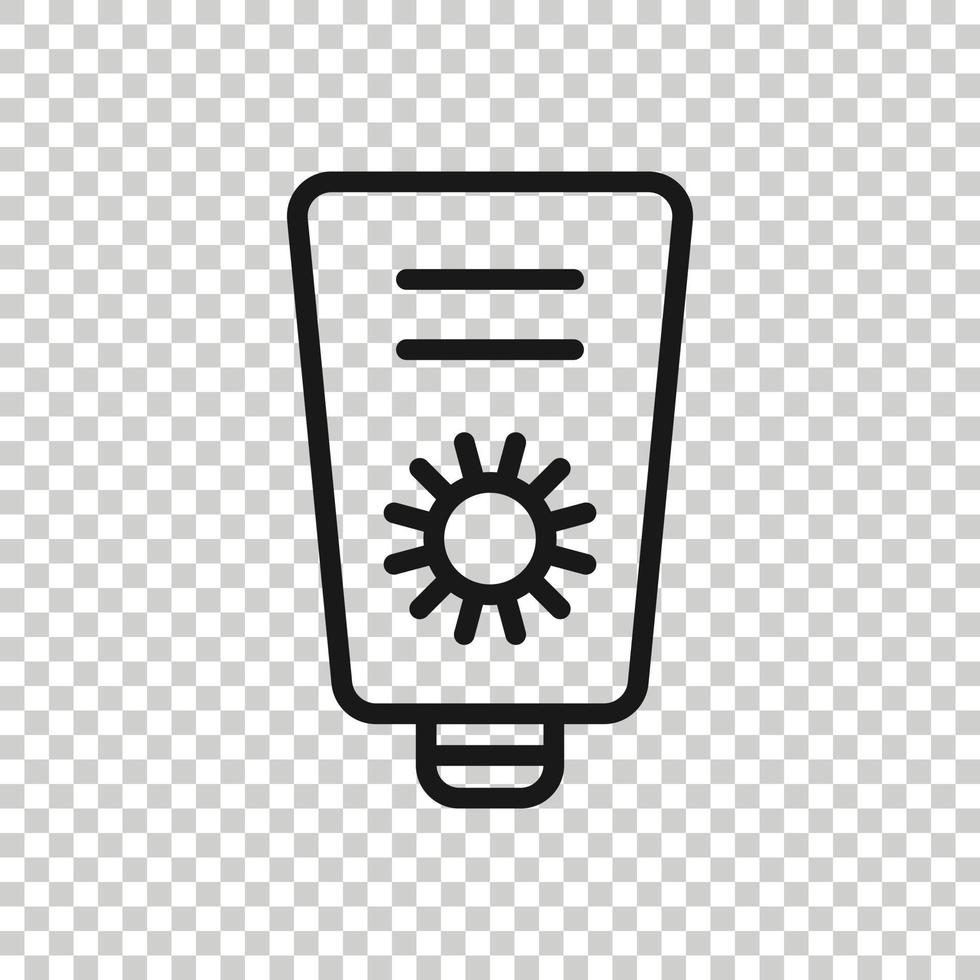 Sun protection icon in flat style. Sunblock cream vector illustration on white isolated background. Spf care business concept.