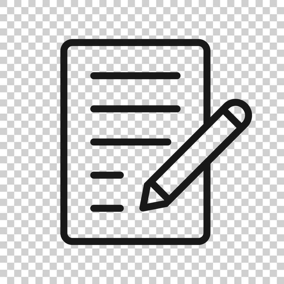 Blogging icon in flat style. Document with pen vector illustration on white isolated background. Content business concept.