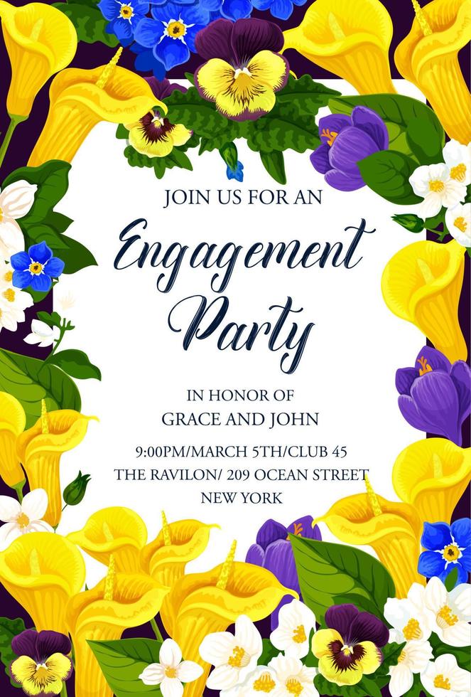 Flowers vector invitation for engagement party