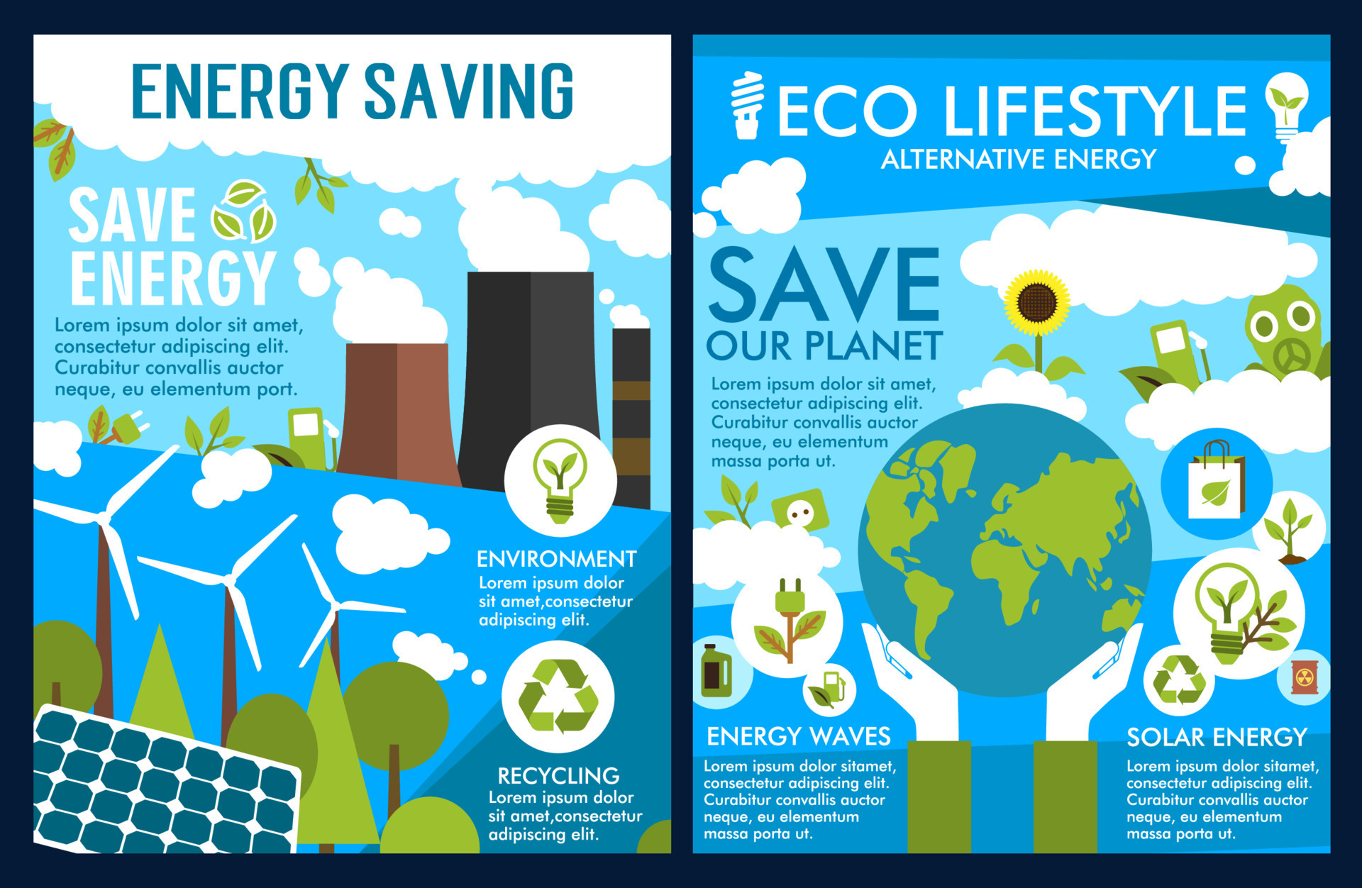 Vector posters for green energy or ecology saving 16142851 Vector Art 