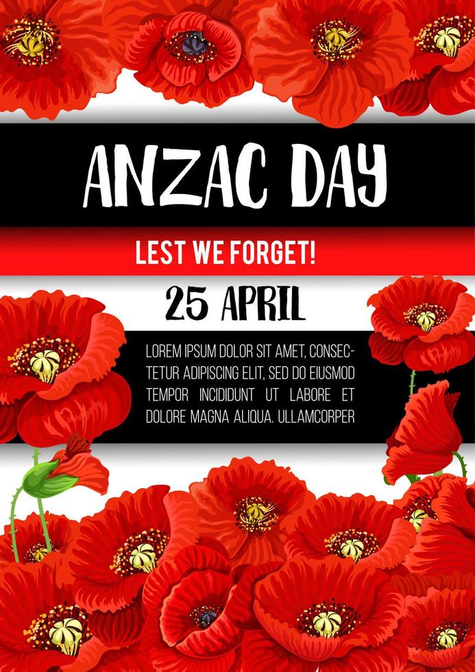 Anzac Day poppy flower memorial banner design vector