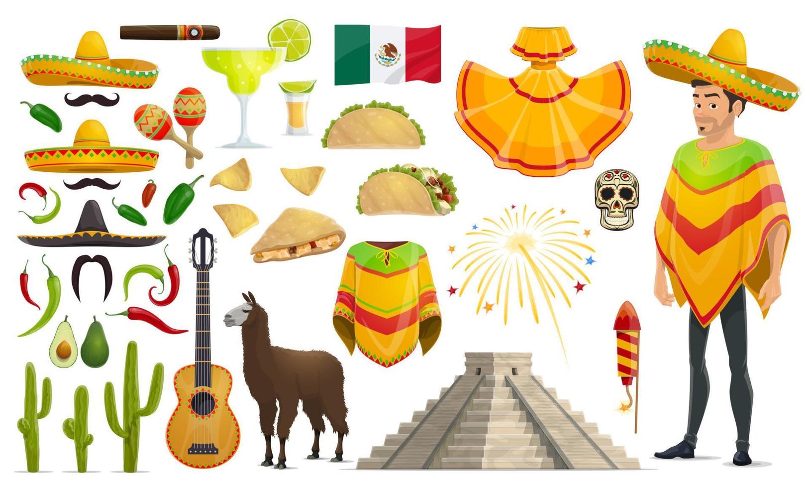 iconos de vector de vacaciones mexicanas de cinco de mayo