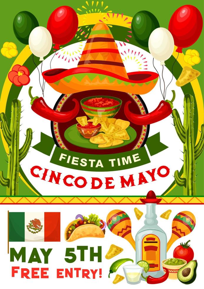 Cinco de Mayo party invitation of mexican holiday vector
