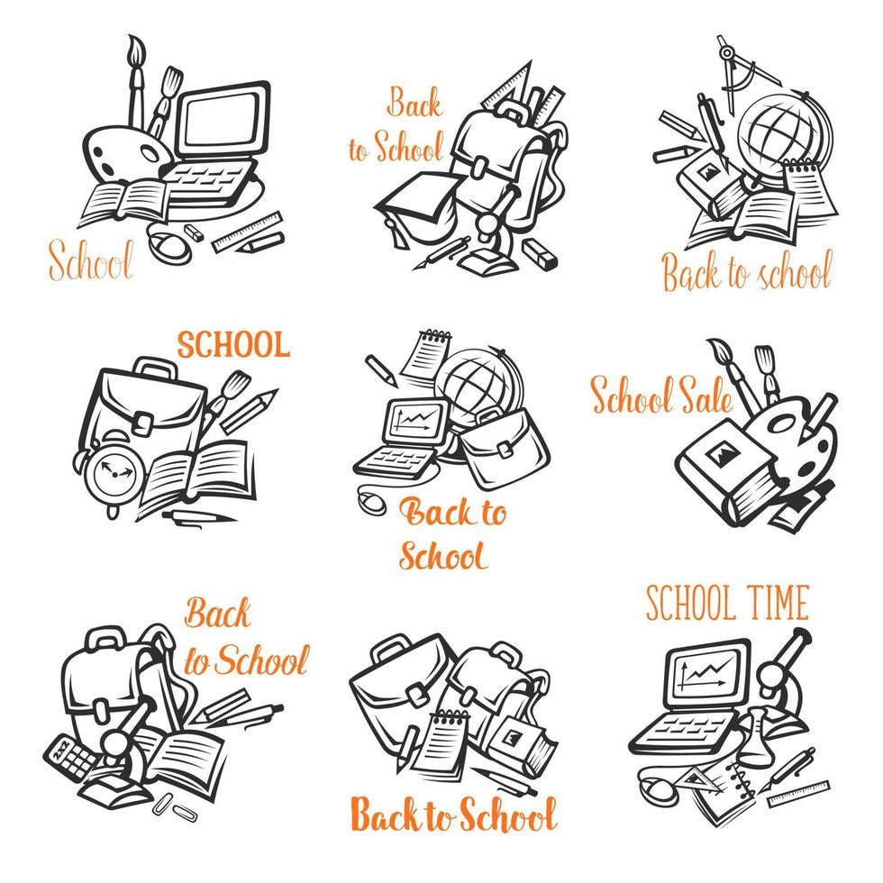 Back to School vector stationery icons