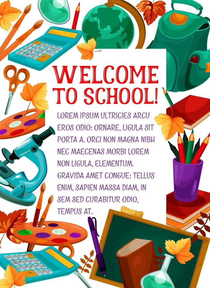 cartel de educación de papelería de vector de regreso a la escuela