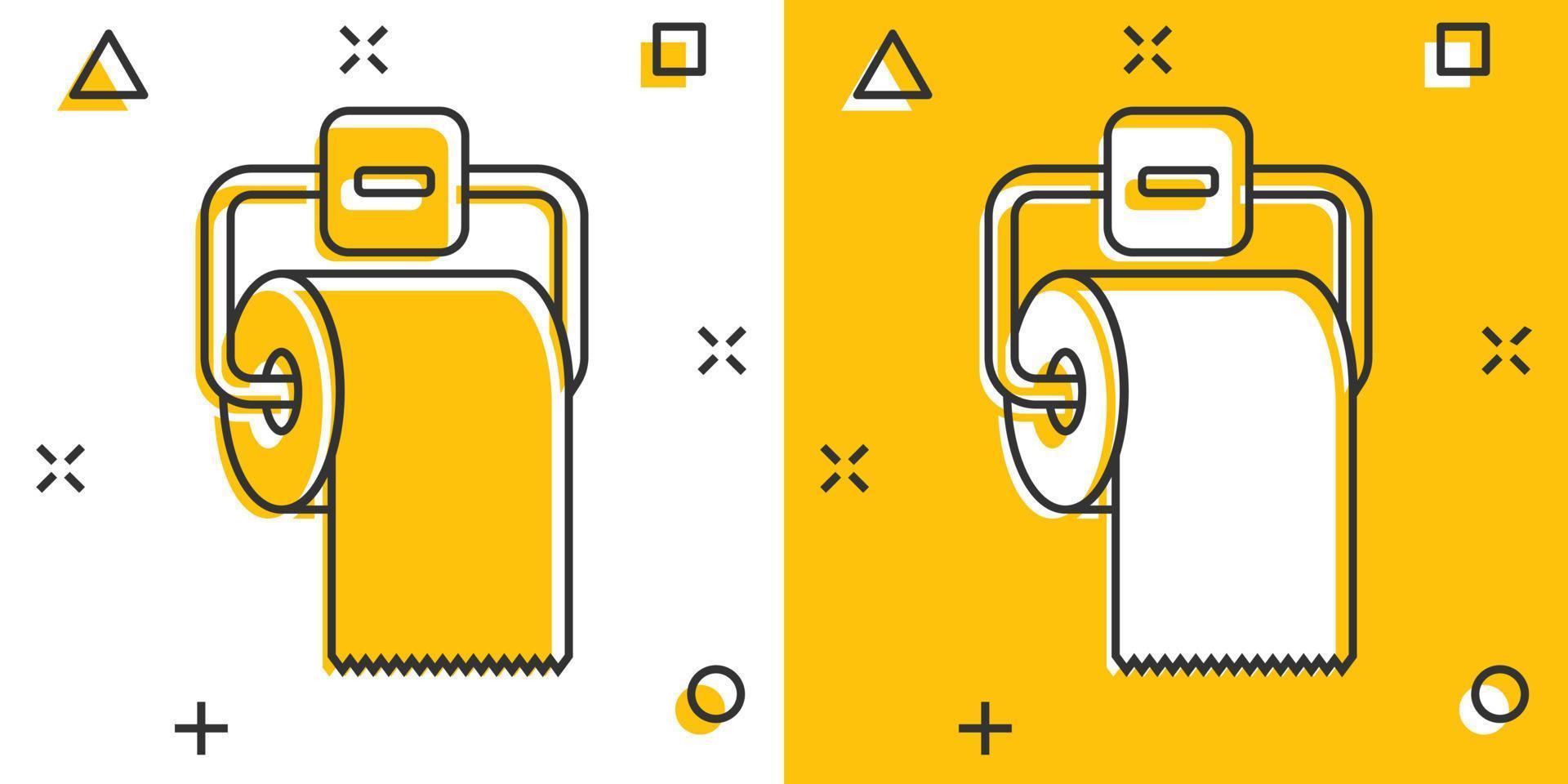 icono de papel higiénico en estilo cómico. ilustración de vector de dibujos animados limpio sobre fondo aislado. concepto de negocio de signo de efecto de salpicadura de baño wc.