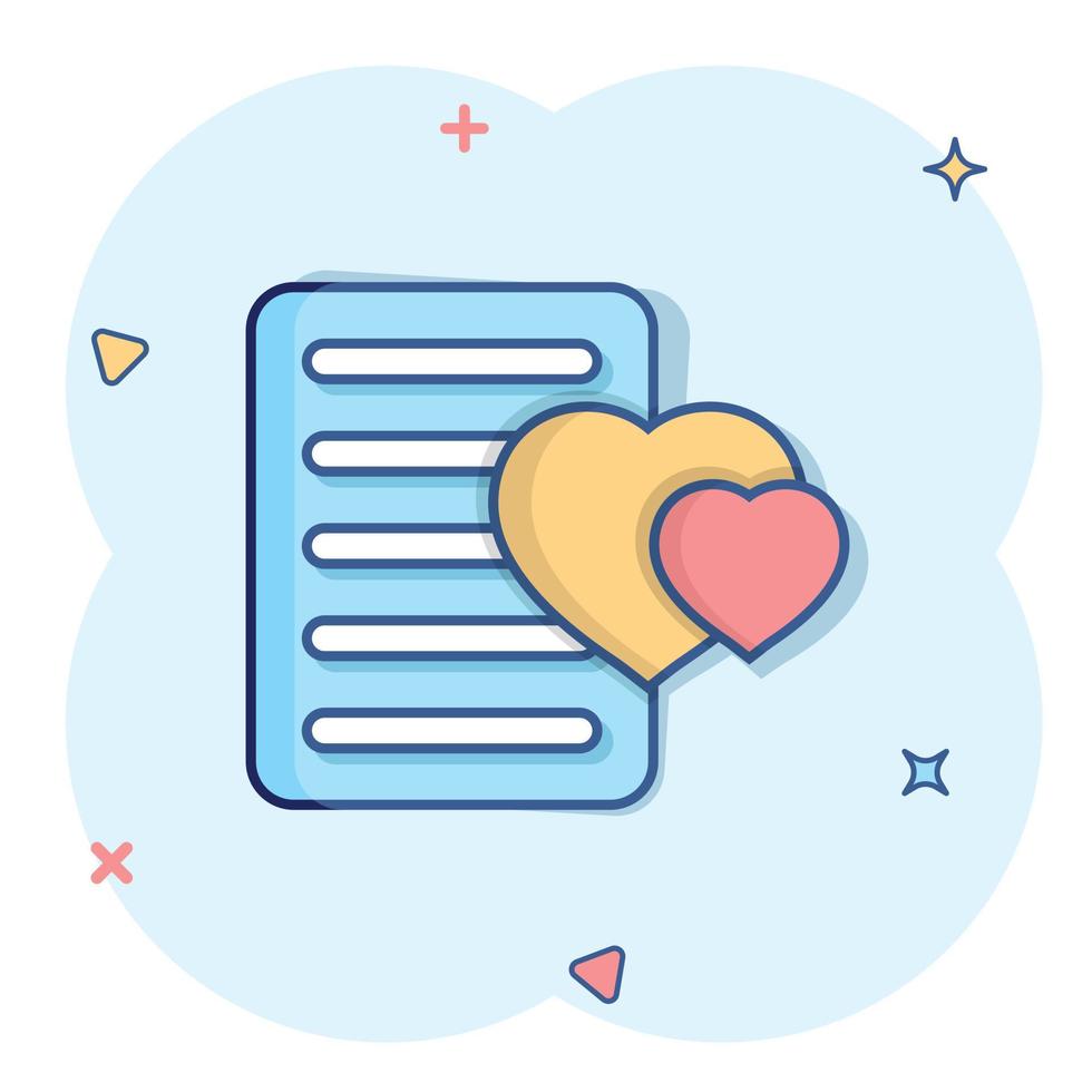 Wishlist icon in comic style. Like document cartoon vector illustration on white isolated background. Favorite list splash effect business concept.