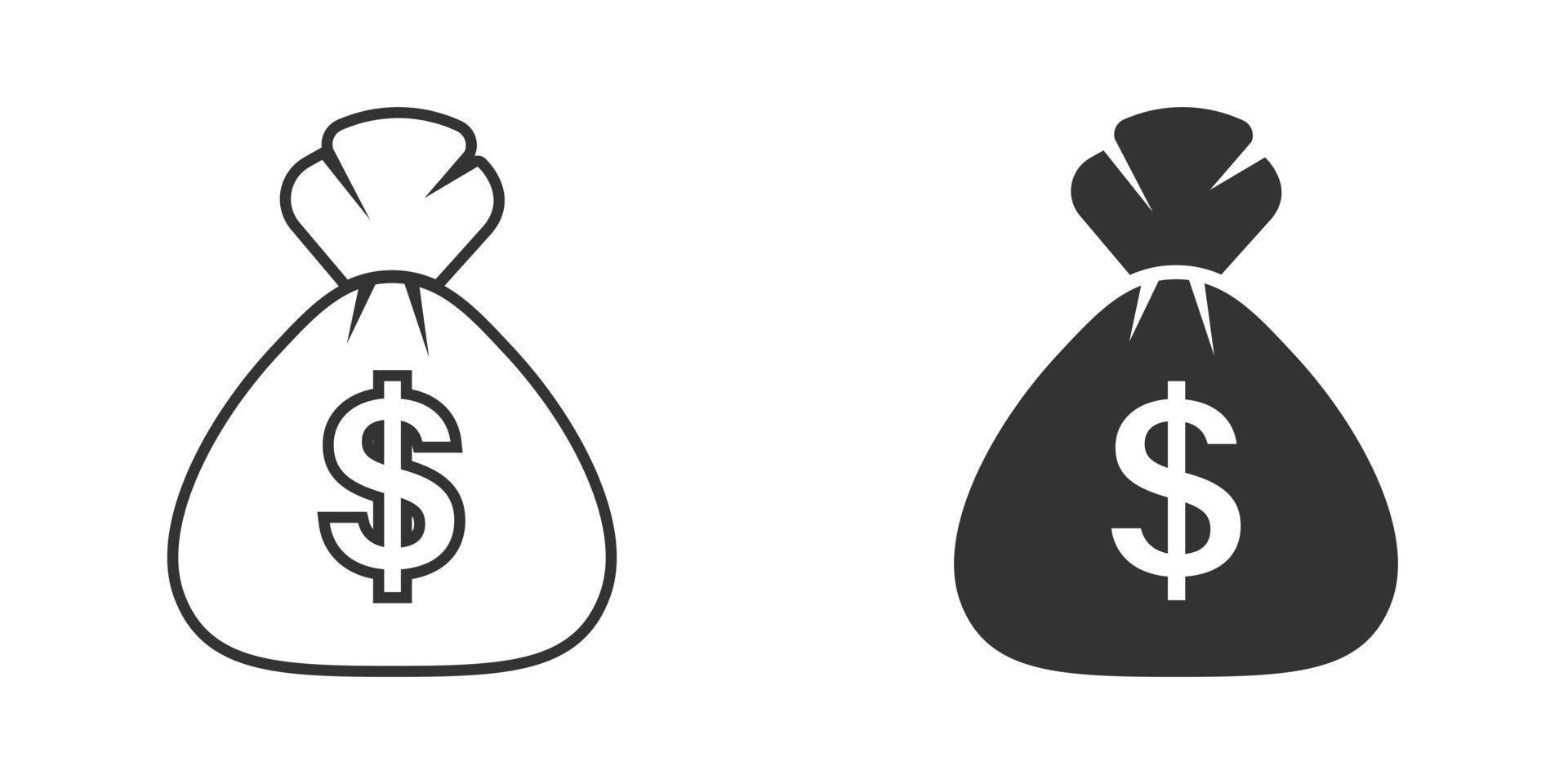 icono de bolsa de dinero en estilo plano. Ilustración de vector de bolsa de dinero sobre fondo aislado. concepto de negocio de signo de saco de monedas.