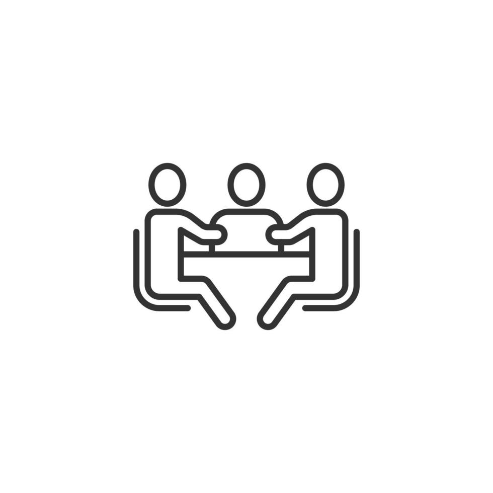 People with table icon in flat style. Teamwork conference vector illustration on white isolated background. Speaker dialog business concept.