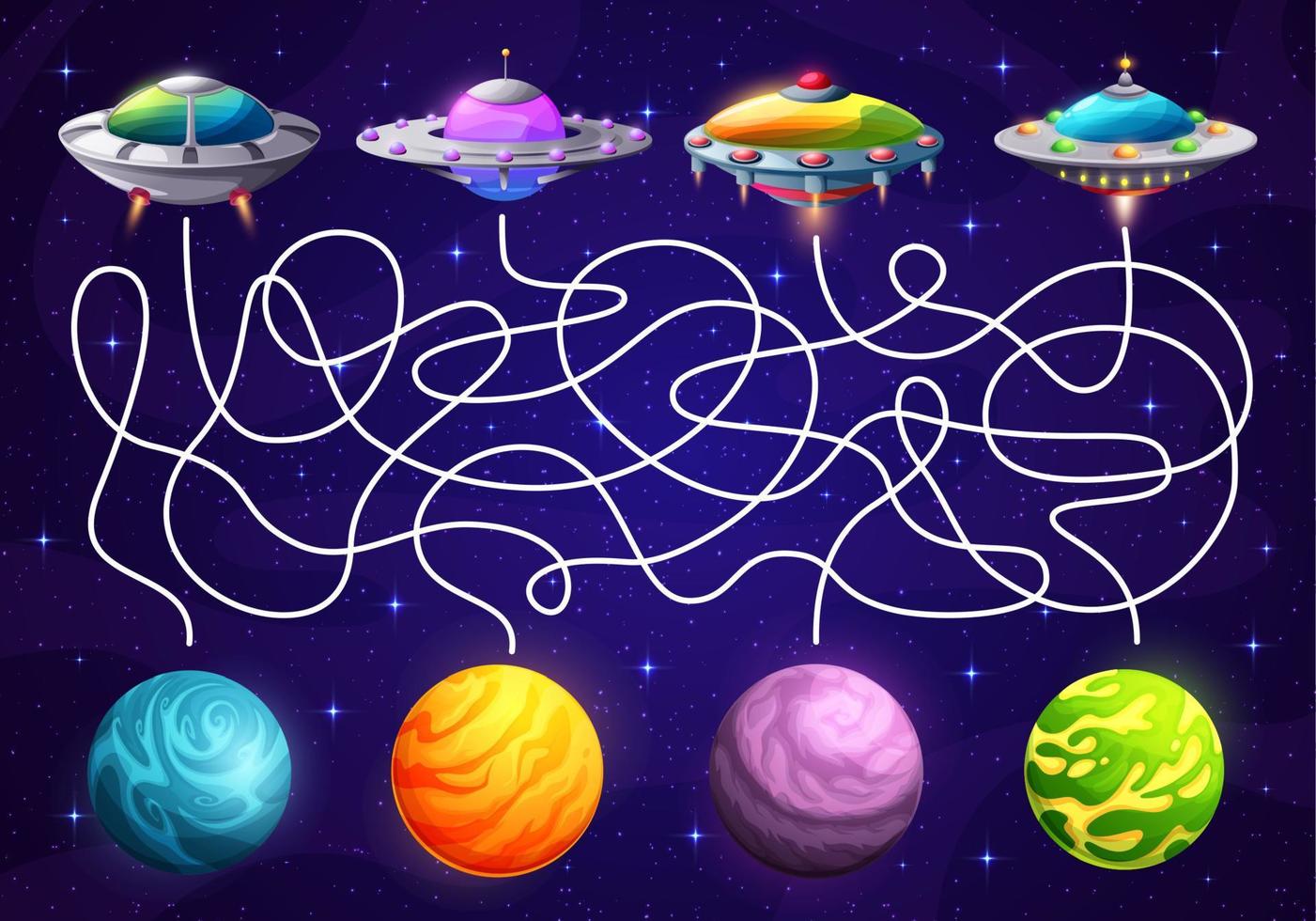 Space labyrinth maze help to ufo find a planet vector