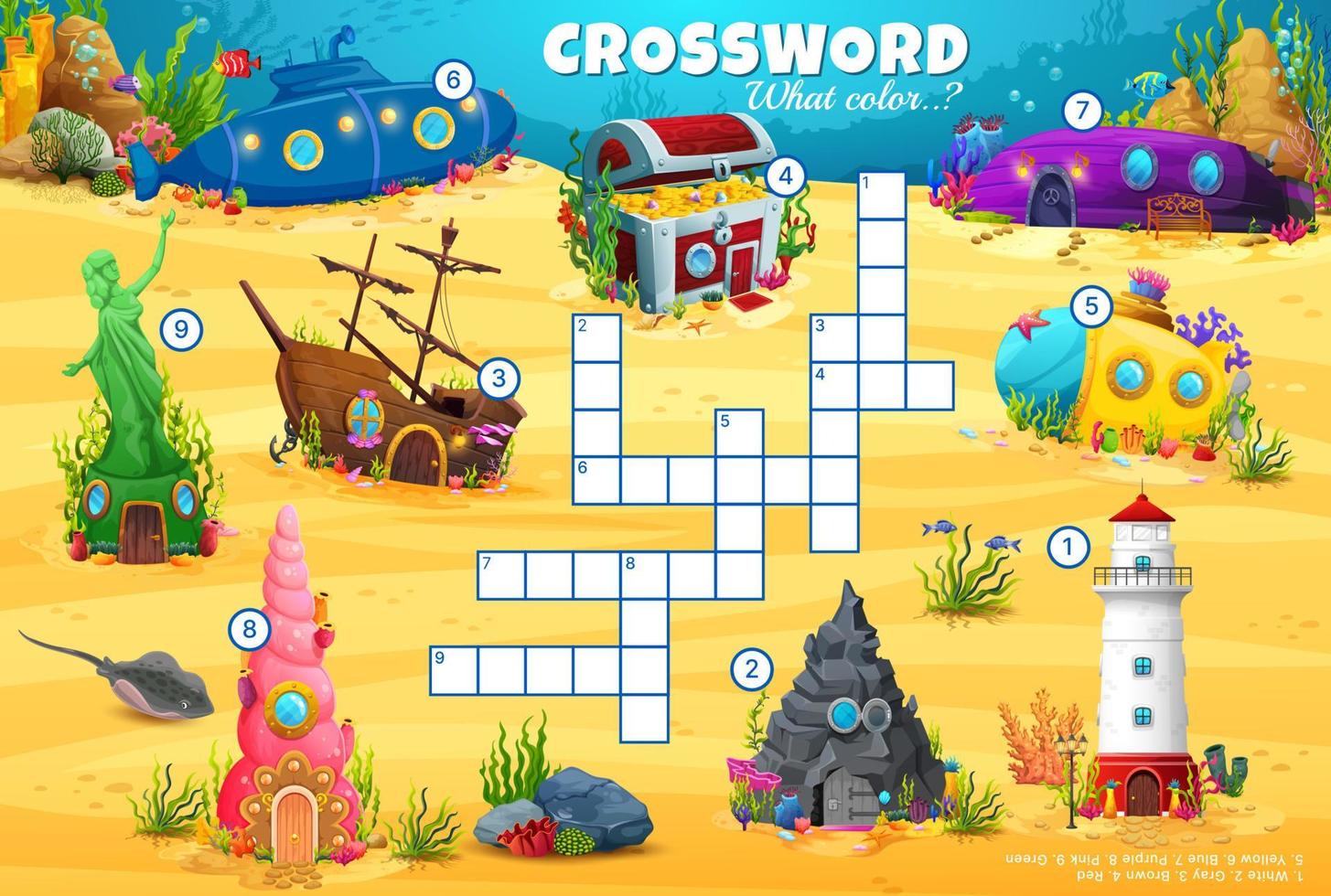 Underwater cartoon house buildings crossword game vector