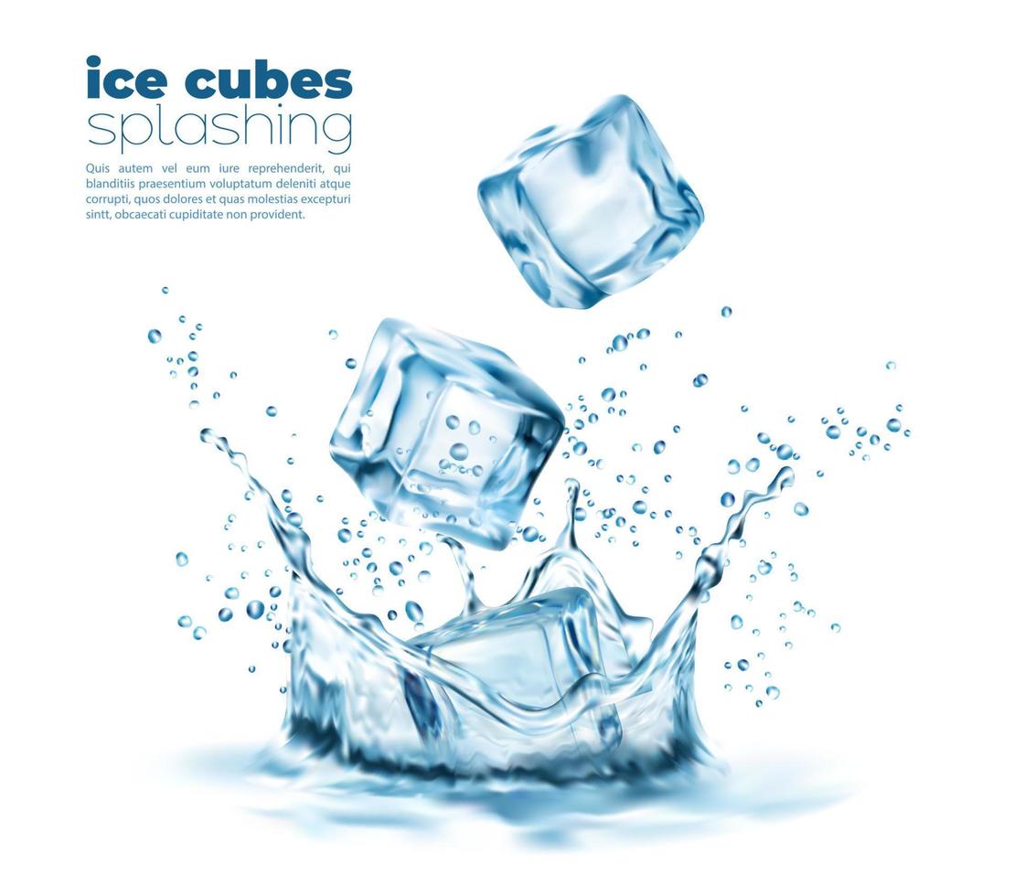 Falling ice cubes water corona realistic splash vector