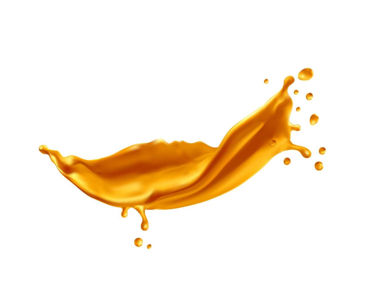 Golden wave splash, syrup caramel flow droplets vector