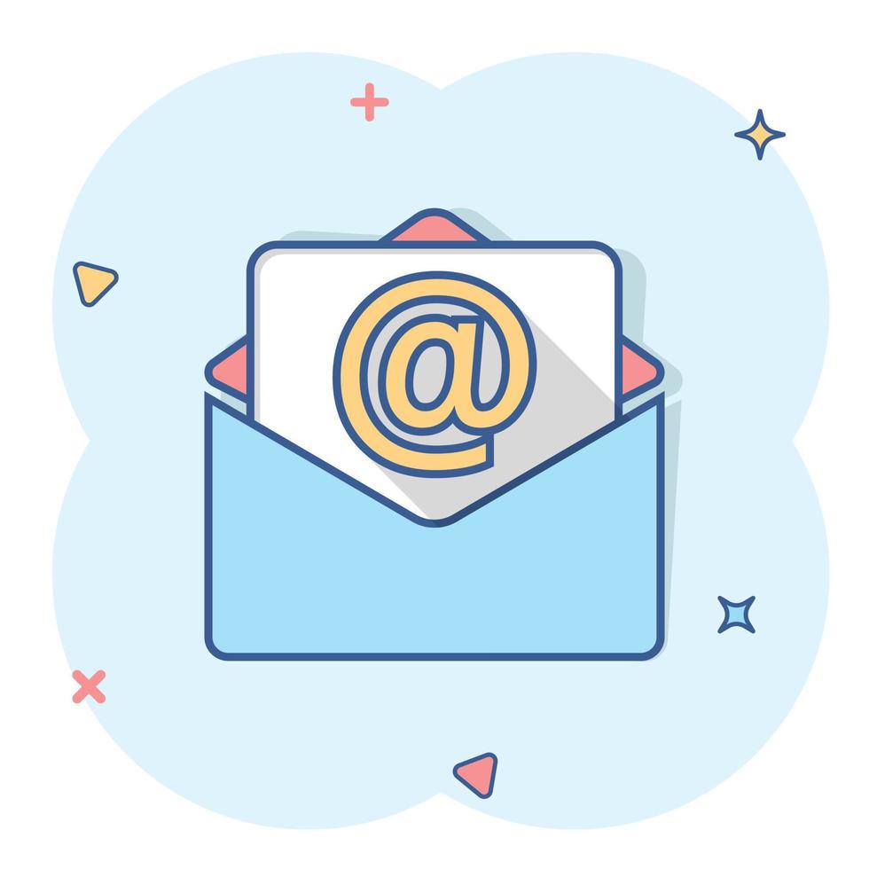 Vector cartoon mail envelope icon in comic style. Email sign illustration pictogram. Mail business splash effect concept.