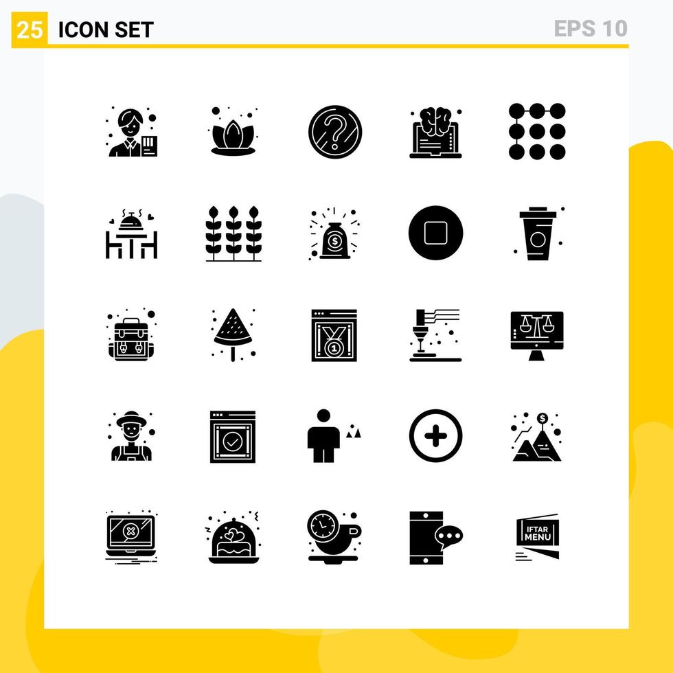 Modern Set of 25 Solid Glyphs and symbols such as pattern think question success brain Editable Vector Design Elements