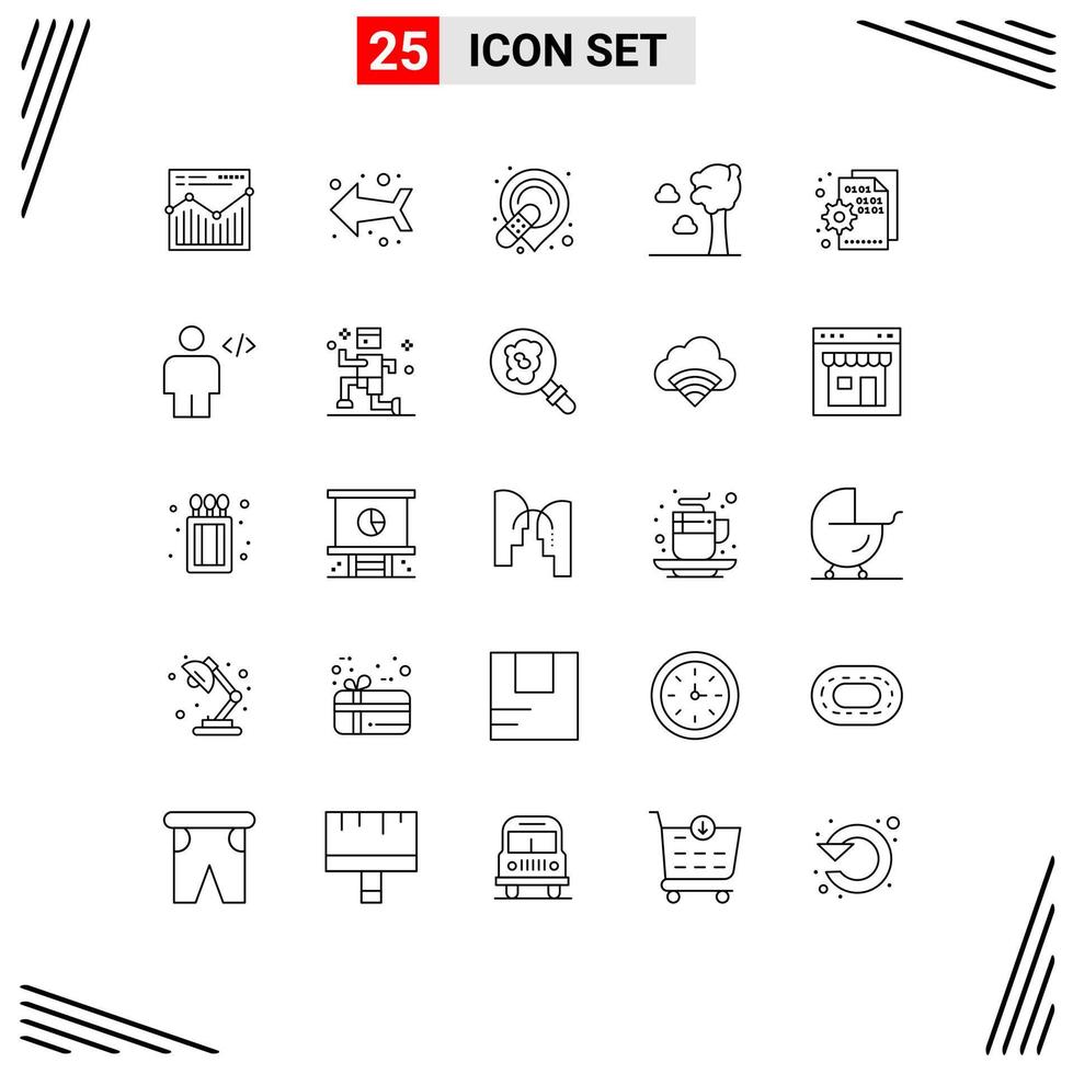 Editable Vector Line Pack of 25 Simple Lines of page codding band browser cloud Editable Vector Design Elements