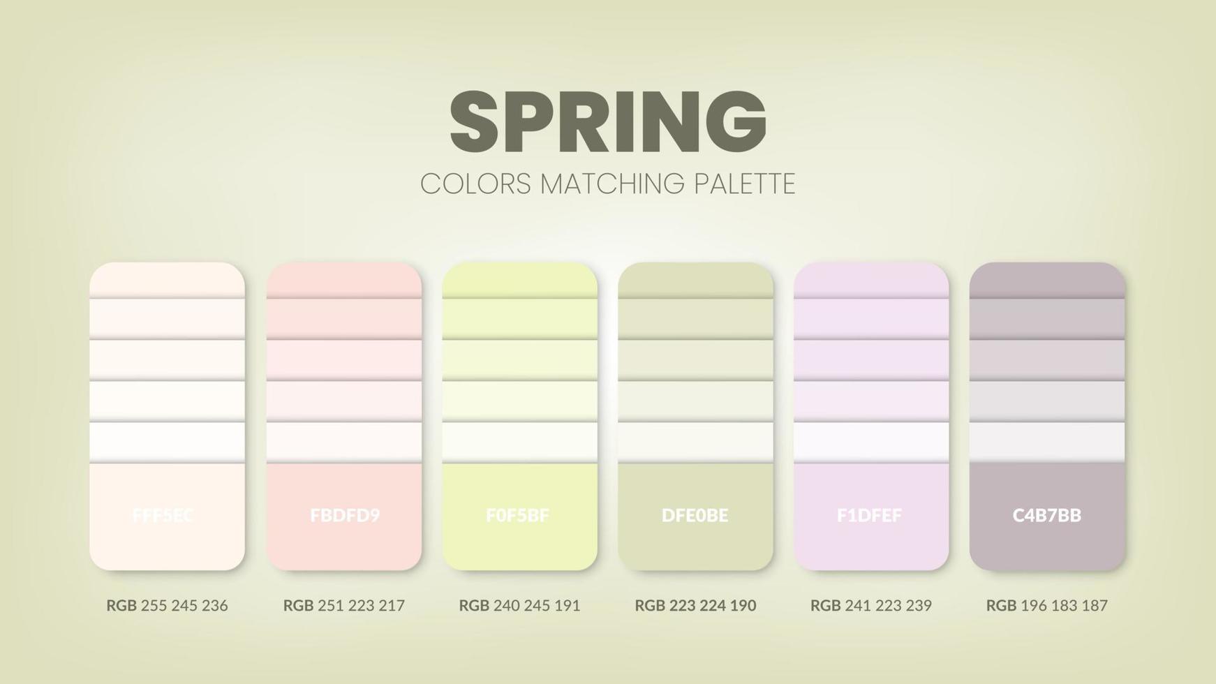 Color palette in a Spring colour theme collections. Color scheme or colors chart template. Color combination set of RGB, HSL and HEX codes. Color swatch for art, fashion, home design, or web design. vector