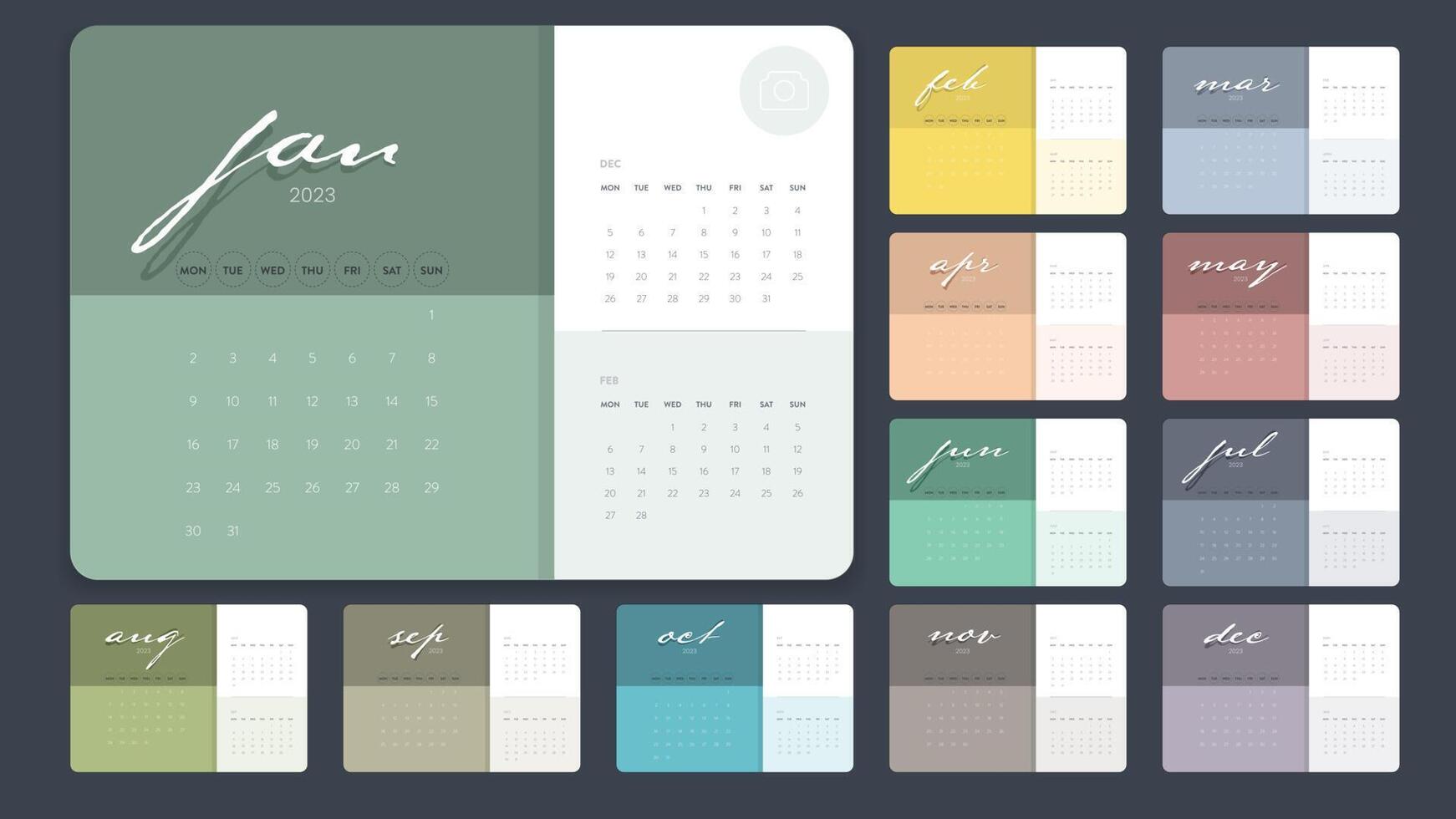 Creative minimal business monthly 2023 Calendar template vector. Desk