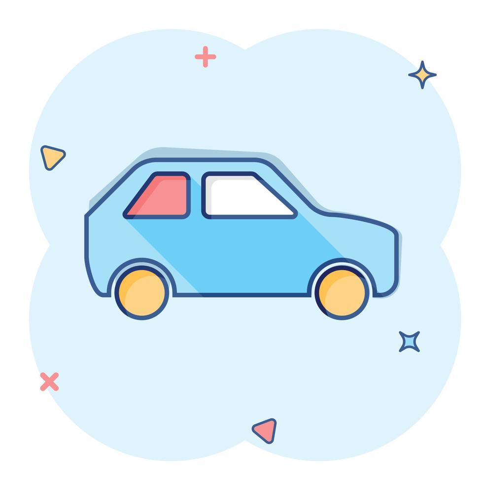 icono de coche en estilo cómico. Pictograma de ilustración de dibujos animados de vector de coche de automóvil. efecto de salpicadura de concepto de negocio automático.