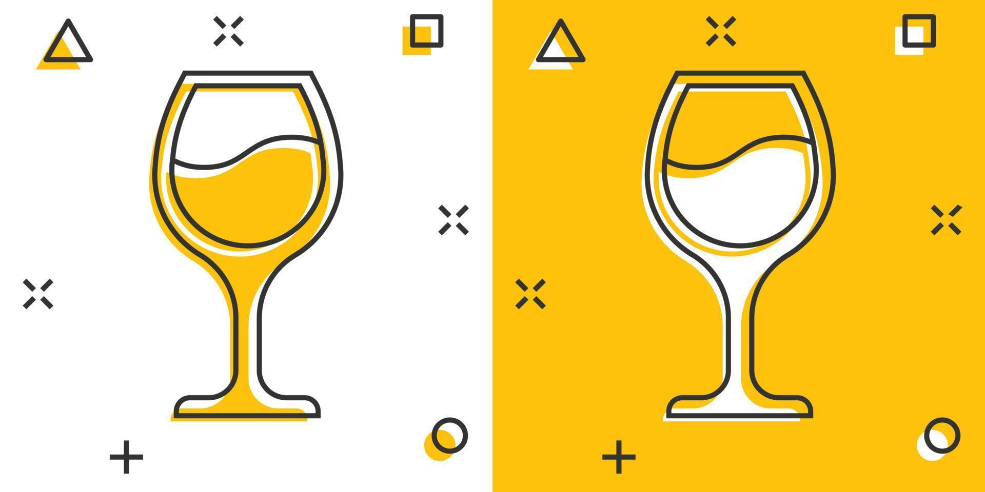 Wine glass icon in comic style. Champagne beverage cartoon vector illustration on isolated background. Cocktail drink splash effect sign business concept.