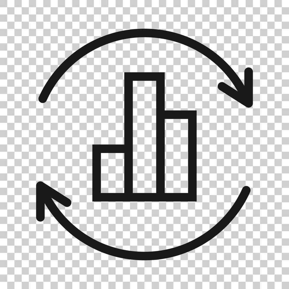 Growing bar graph icon in flat style. Increase arrow vector illustration on white isolated background. Infographic progress business concept.