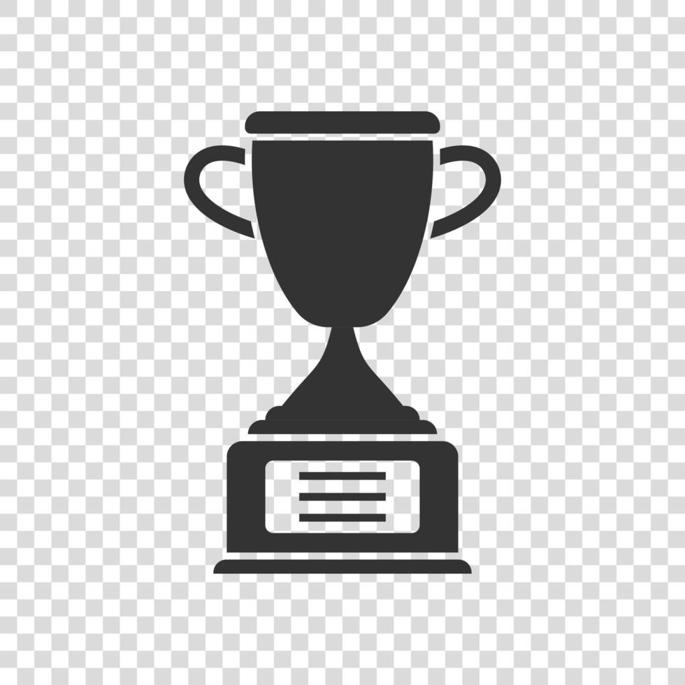 Trophy cup icon in flat style. Goblet prize vector illustration on isolated background. Award sign business concept.