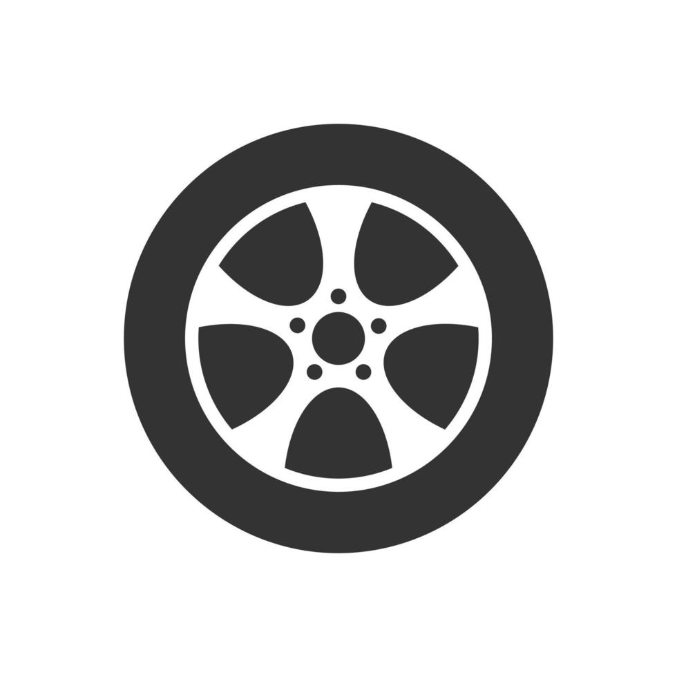 Car wheel icon in flat style. Vehicle part vector illustration on white isolated background. Tyre business concept.