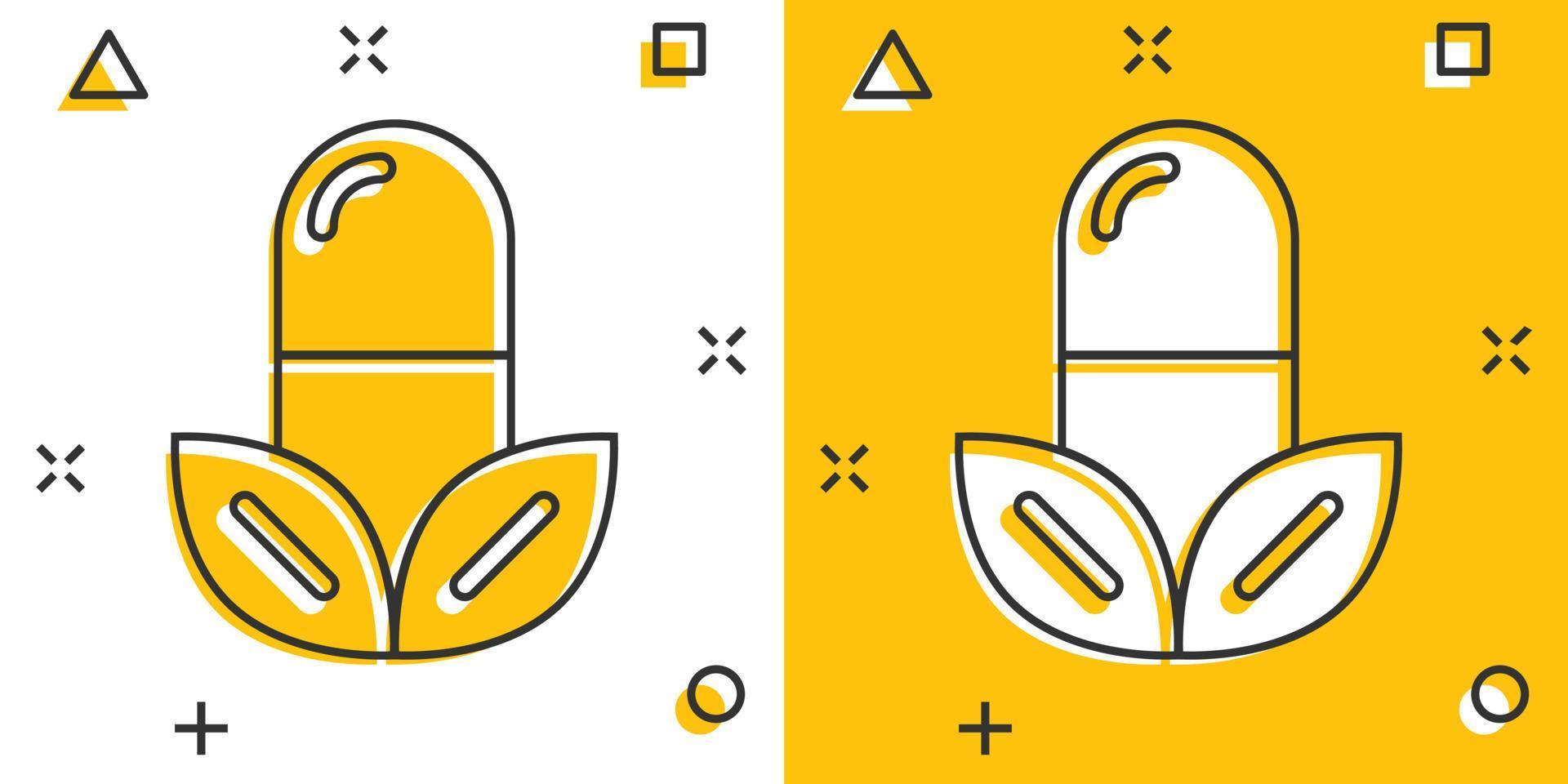 Vitamin pill note icon in comic style. Capsule cartoon vector illustration on white isolated background. Antibiotic splash effect sign business concept.