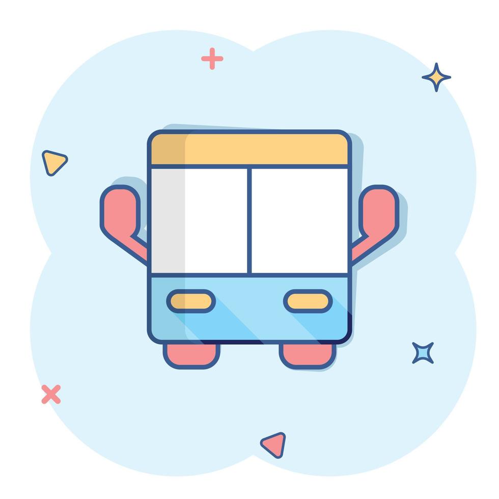 Bus icon in comic style. Coach cartoon vector illustration on white isolated background. Autobus vehicle splash effect business concept.