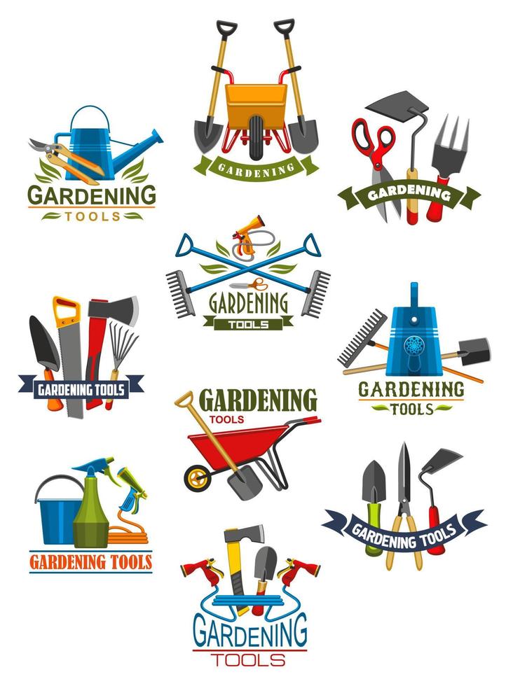 Gardening tool and garden equipment isolated icon vector