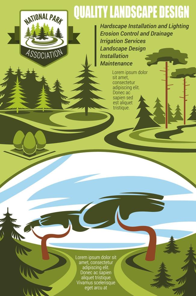 Landscape design banner with green tree and plant vector