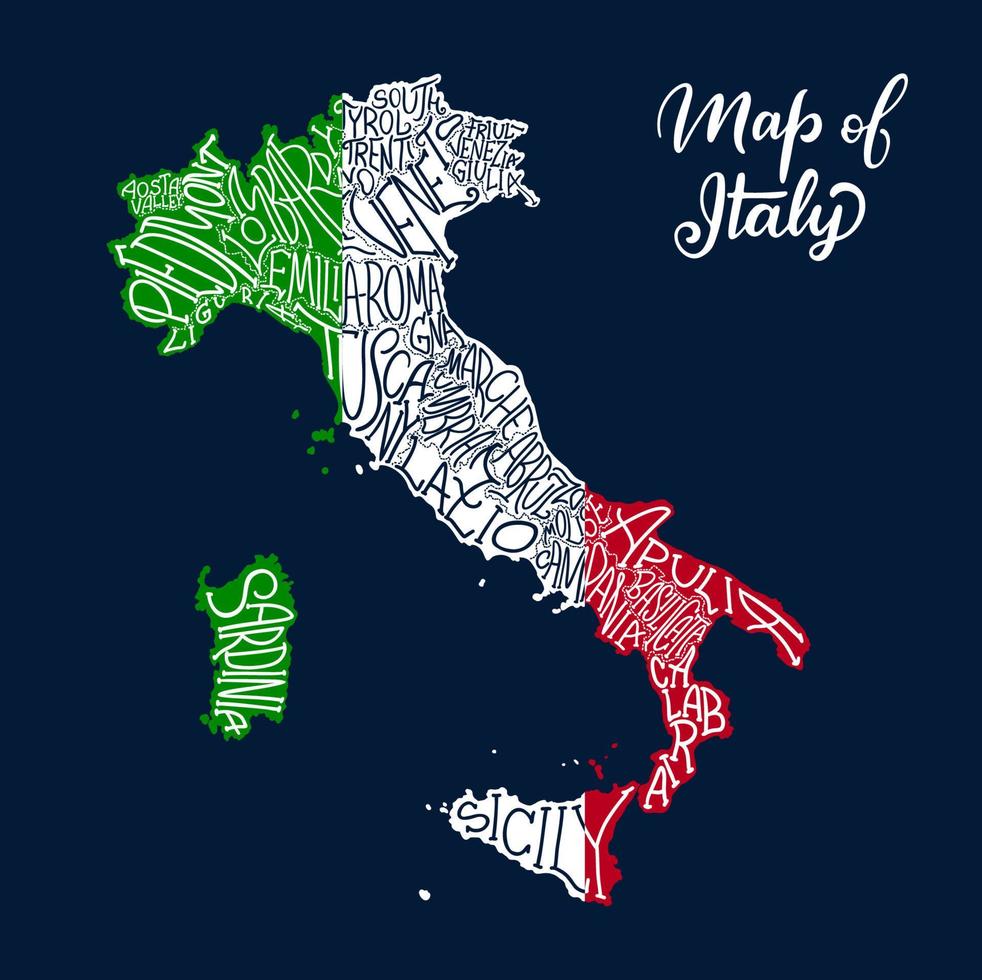 mapa de regiones de italia en letras de boceto vectorial vector