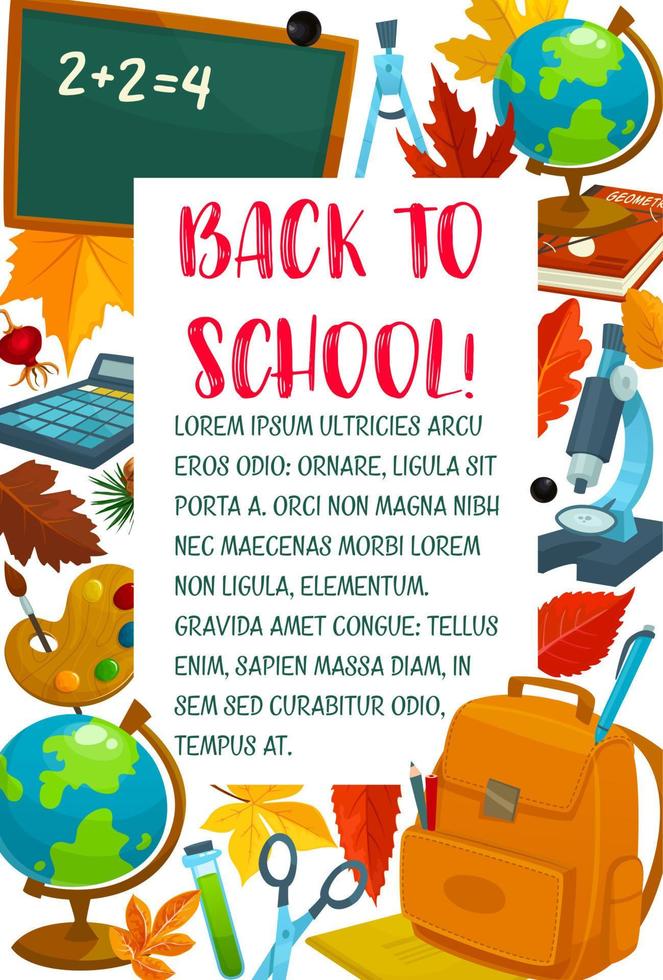 Back to School vector autumn education poster