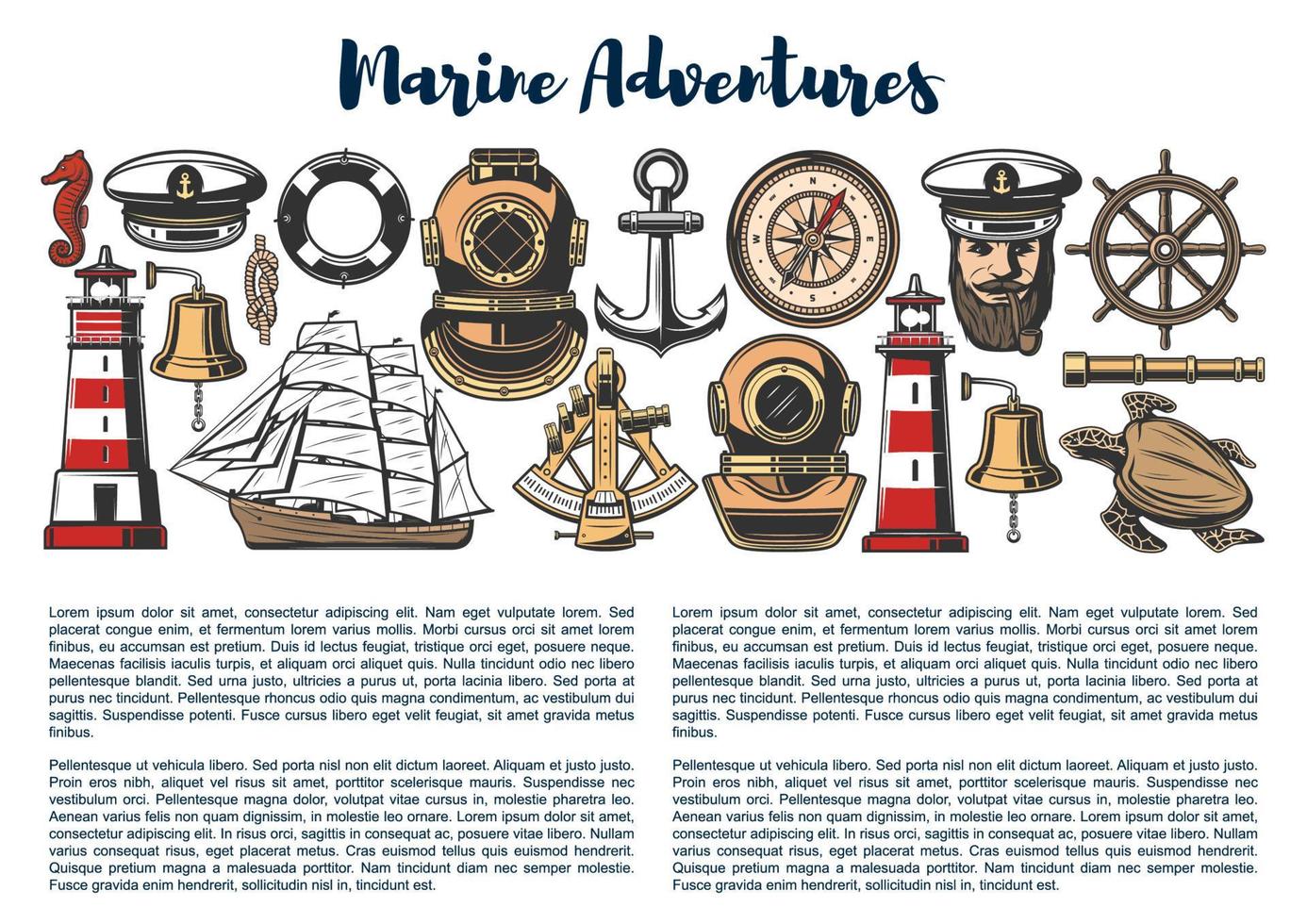Marine adventure, vector nautical objects